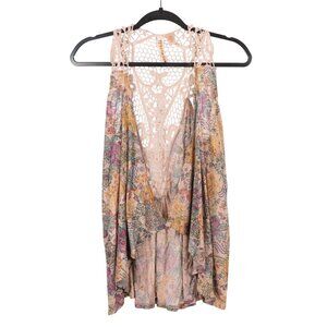 Eyeshadow Vest XL Womens NEW Floral Lace Back Sleeveless Boho Tan Cream